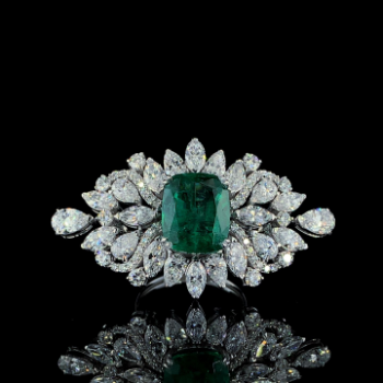 Cushion Green Stone Lab-Grown Diamond Floral Statement Ring